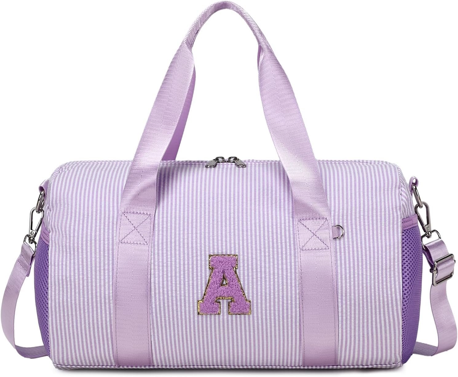 Private Label Personalized Initial Small Dance Bag for Girls Custom Logo Gym Sport Yoga Ballet Weekender Toddler Travel Duffle Tote with Adjustable Straps Factory Purple-A