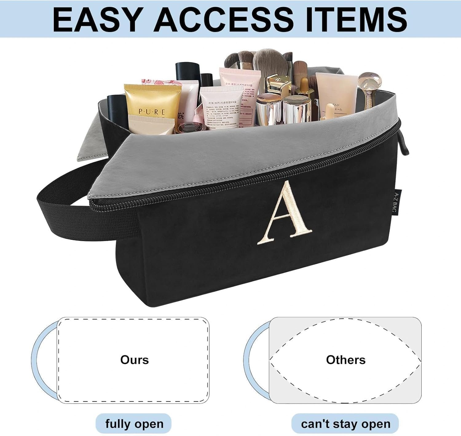 Custom Logo Lightweight Water-Resistant Toiletry Makeup Bag with Private Label Embroidery Initial Birthday Gifts for Women Men (S, Black) Manufacturer Custom Logo Lightweight Water-Resistant Toiletry Makeup Bag with Private Label Embroidery Initial Birthday Gifts for Women Men (S, Black) Manufacturer