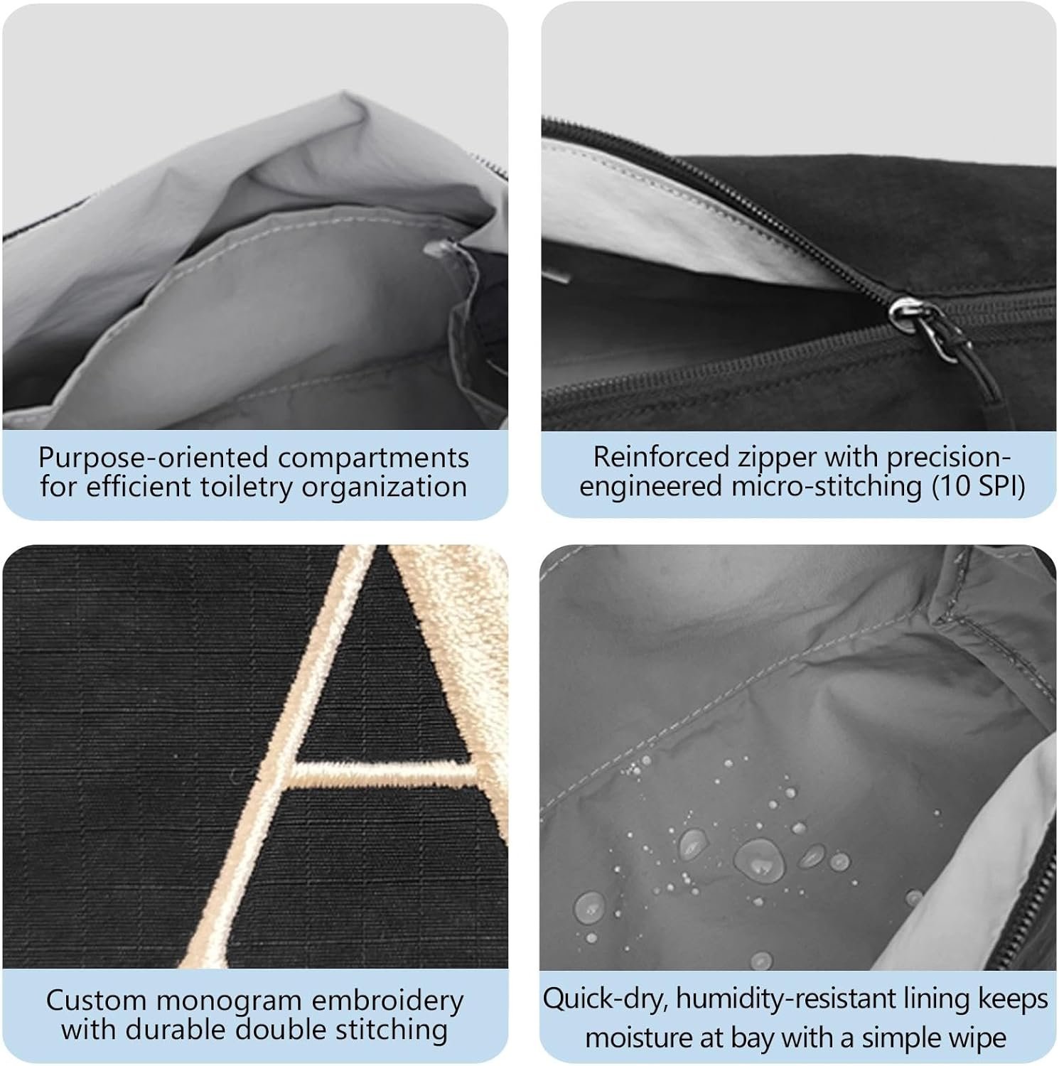 Custom Logo Lightweight Water-Resistant Toiletry Makeup Bag with Private Label Embroidery Initial Birthday Gifts for Women Men (S, Black) Manufacturer Custom Logo Lightweight Water-Resistant Toiletry Makeup Bag with Private Label Embroidery Initial Birthday Gifts for Women Men (S, Black) Manufacturer