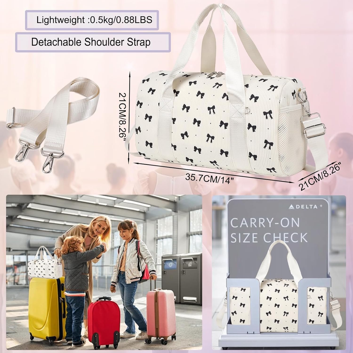 Custom Logo Small Dance Bag for Toddler Teen Girls Gym Sport Yoga Cheer Ballet Duffel Tote Private Label with Adjustable Straps Black Bow Factory