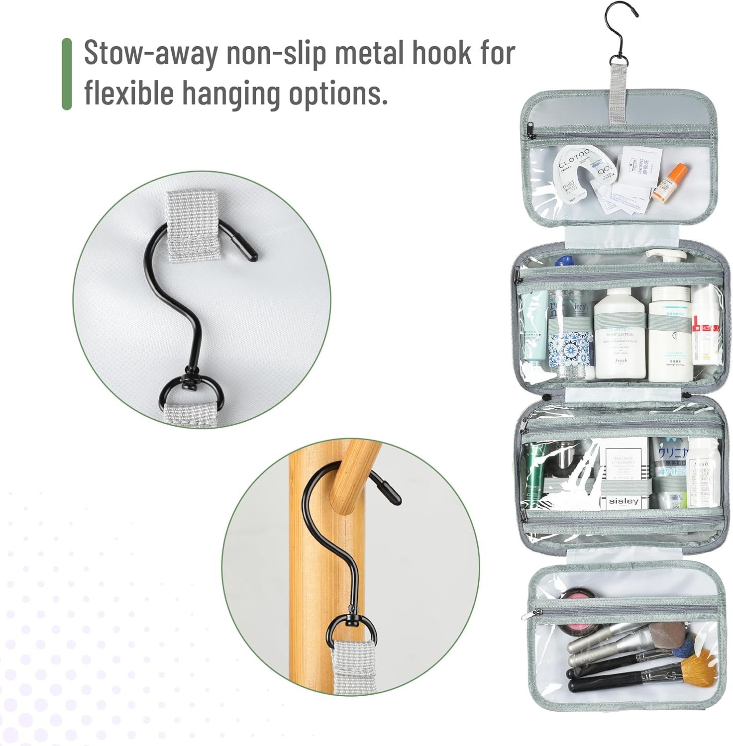 Private Label Green Travel Toiletry Bag Organizers Custom Logo Makeup Bag with Hanging Hook Water-Resistant Factory Private Label Green Travel Toiletry Bag Organizers Custom Logo Makeup Bag with Hanging Hook Water-Resistant Factory