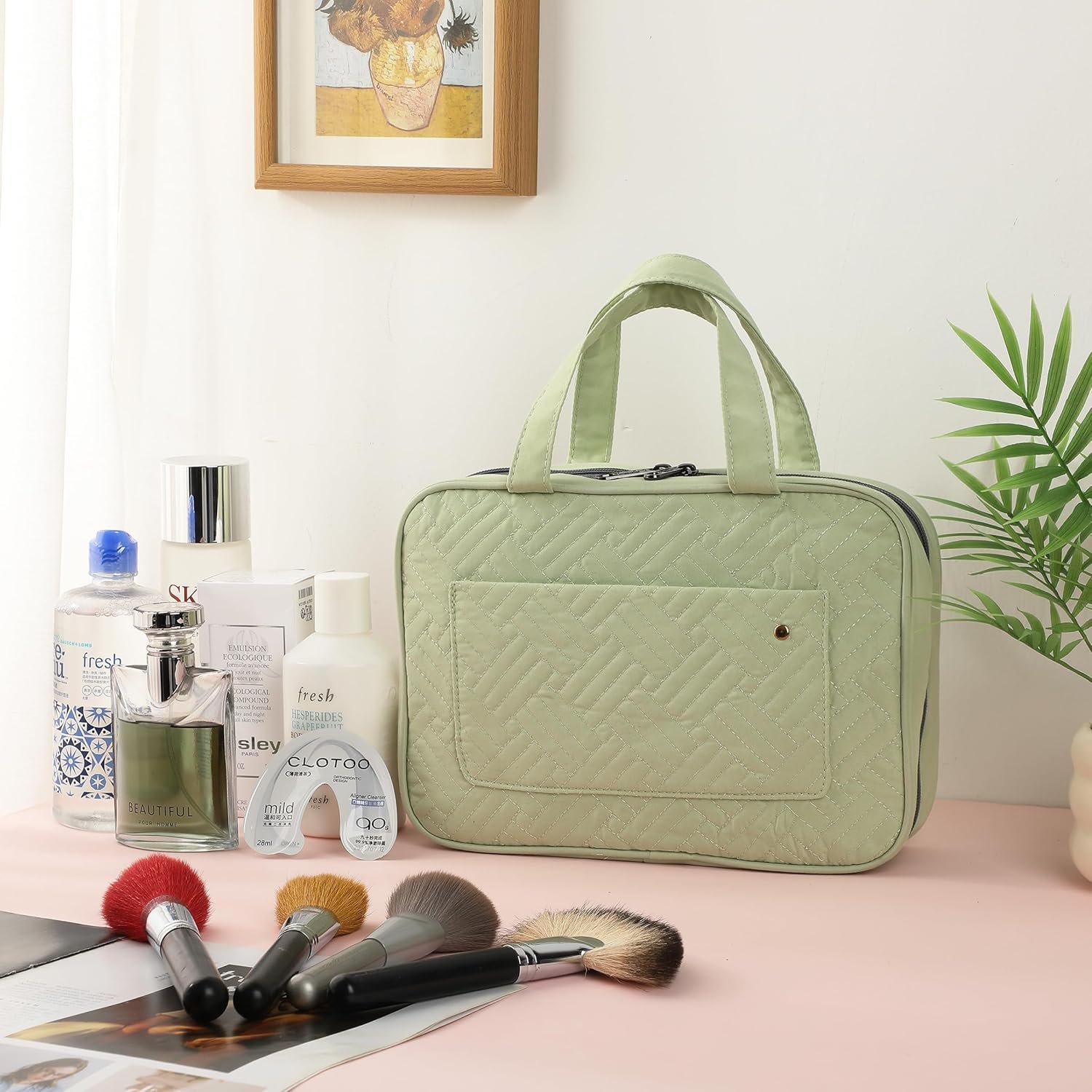 Private Label Green Travel Toiletry Bag Organizers Custom Logo Makeup Bag with Hanging Hook Water-Resistant Factory Private Label Green Travel Toiletry Bag Organizers Custom Logo Makeup Bag with Hanging Hook Water-Resistant Factory