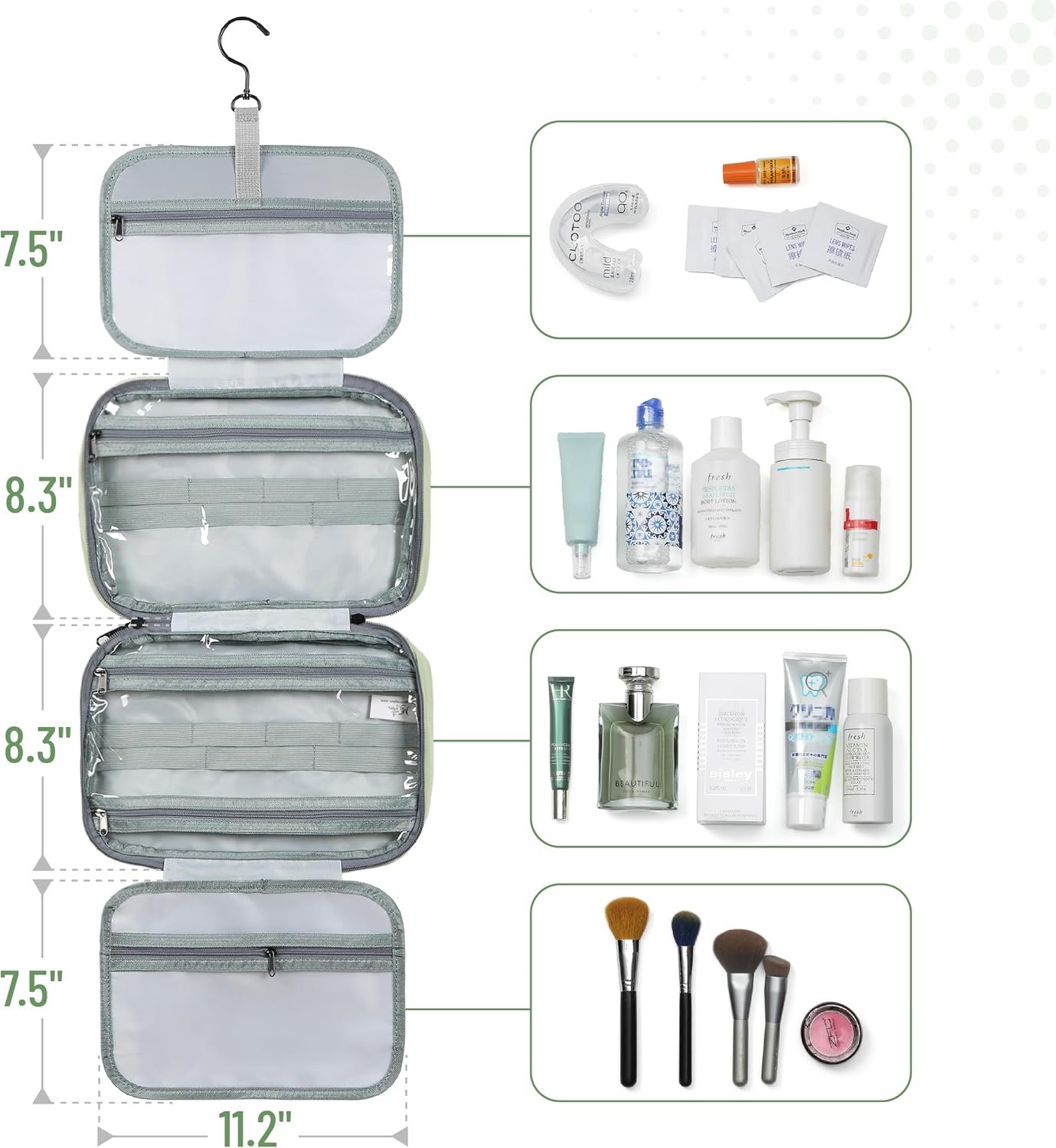 Private Label Green Travel Toiletry Bag Organizers Custom Logo Makeup Bag with Hanging Hook Water-Resistant Factory Private Label Green Travel Toiletry Bag Organizers Custom Logo Makeup Bag with Hanging Hook Water-Resistant Factory
