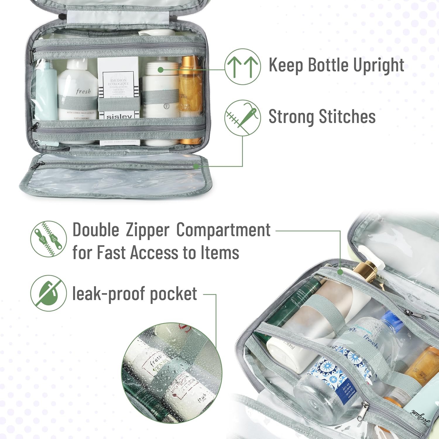 Private Label Green Travel Toiletry Bag Organizers Custom Logo Makeup Bag with Hanging Hook Water-Resistant Factory Private Label Green Travel Toiletry Bag Organizers Custom Logo Makeup Bag with Hanging Hook Water-Resistant Factory