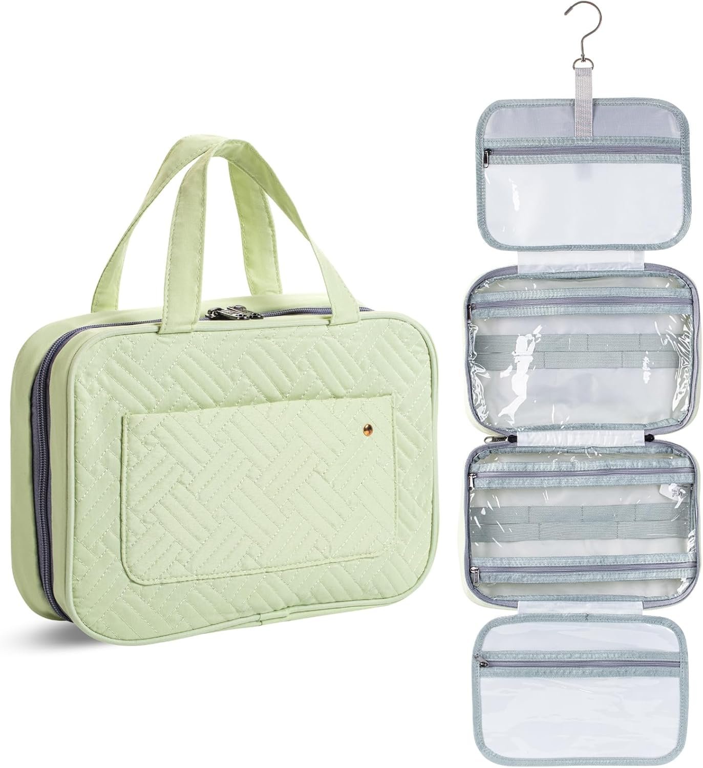 Private Label Green Travel Toiletry Bag Organizers Custom Logo Makeup Bag with Hanging Hook Water-Resistant Factory