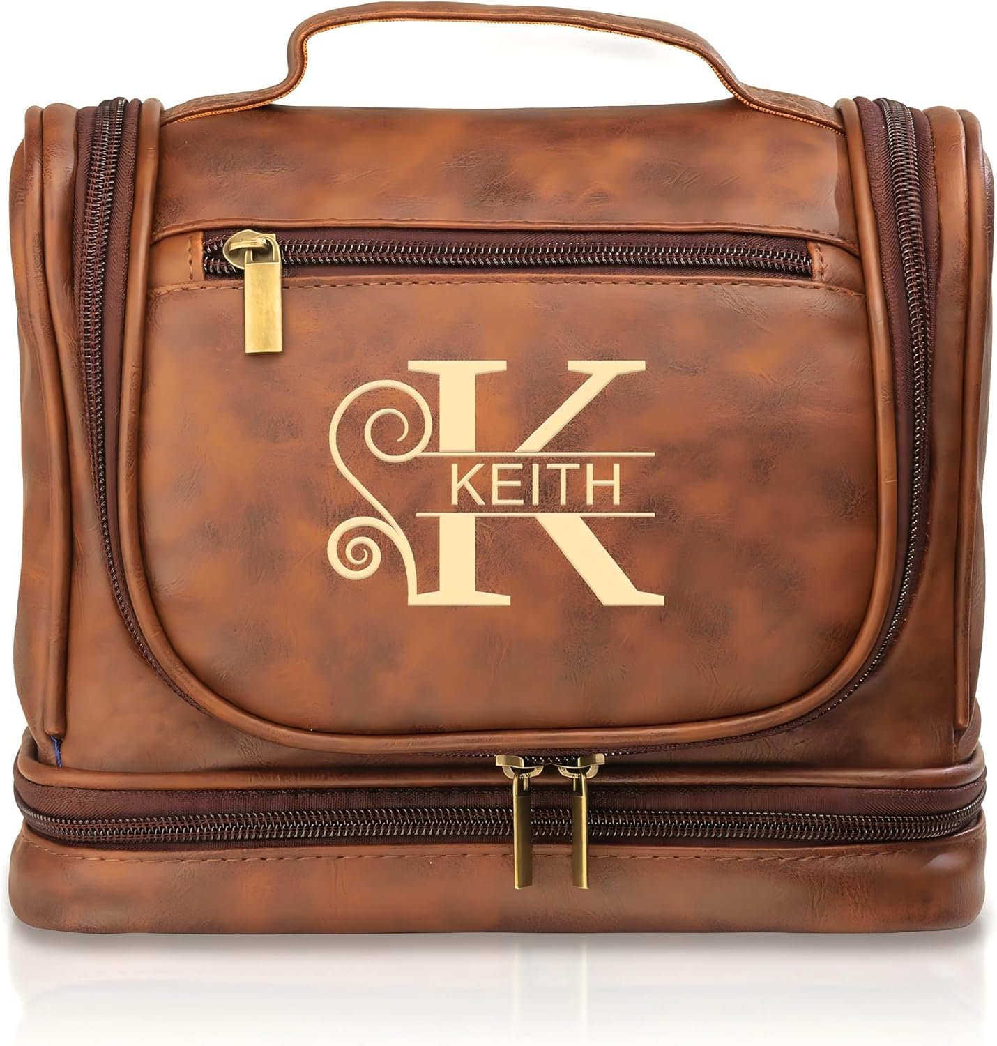 Private Label Extra Large Personalized Leather Toiletry Bag for Men, Custom Logo Engraved Waterproof Travel Organizer, Factory Father's Day Gifts for Dad Husband Groomsmen