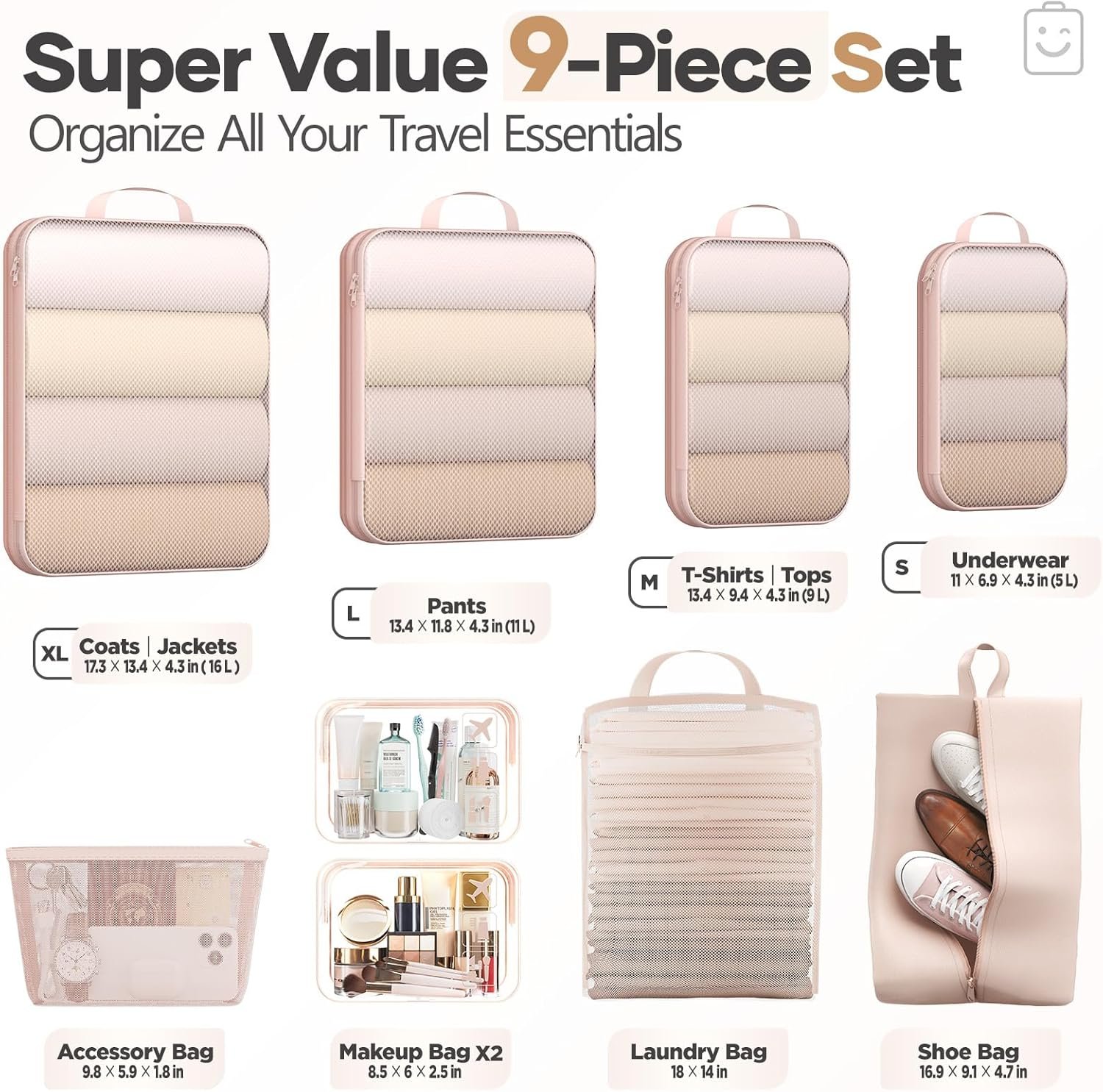 Private Label 9/11 Set Compression Packing Cubes for Travel Essentials Compressible Expandable Large Luggage Suitcase Organizer Bags for Clothing with Custom Logo Durable Space Saver Storage Bags and Toiletry Bags Beige Manufacturer Private Label 9/11 Set Compression Packing Cubes for Travel Essentials Compressible Expandable Large Luggage Suitcase Organizer Bags for Clothing with Custom Logo Durable Space Saver Storage Bags and Toiletry Bags Beige Manufacturer