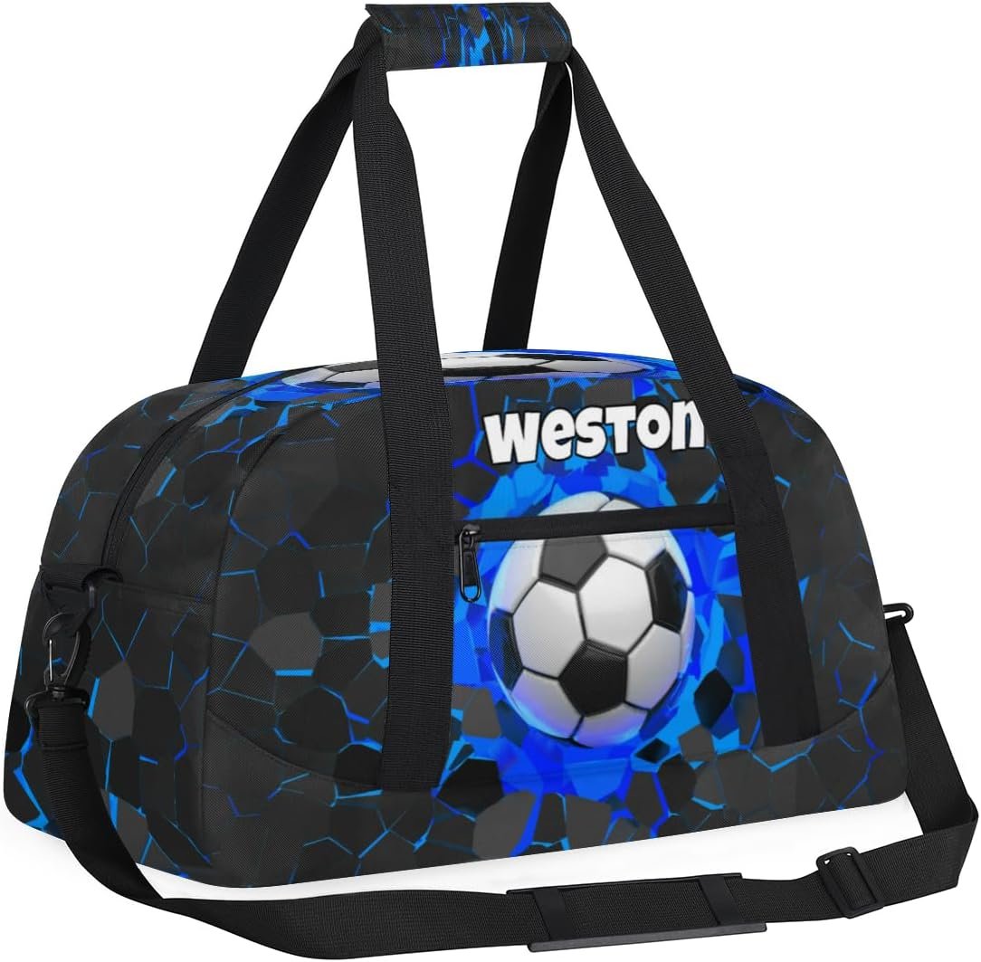 Private Label Sports Bag for Kids Boys Personalized Gym Duffel Fitness Travel Weekender Tote Carry-On Training Soccer Custom Logo Black Blue Manufacturer