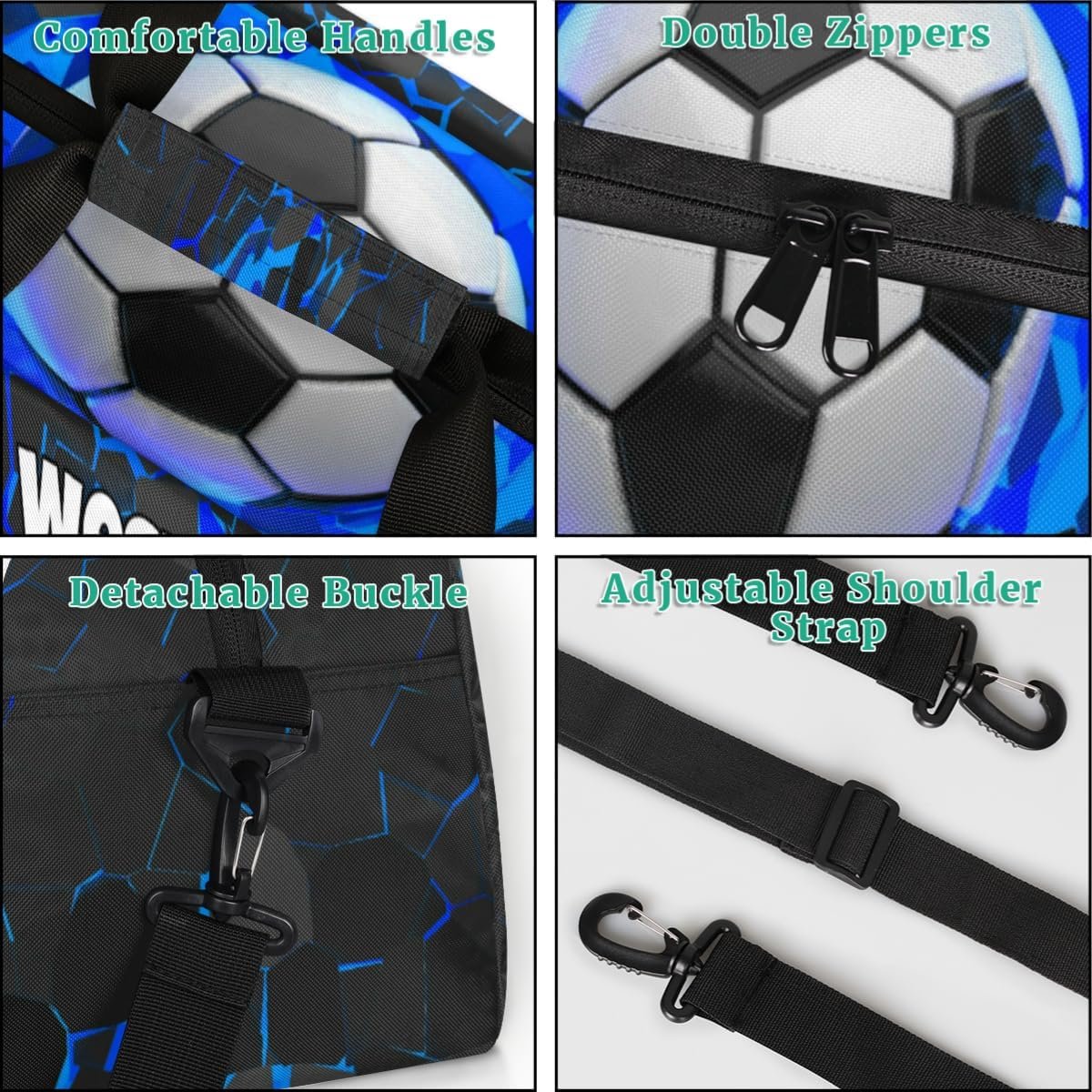 Private Label Sports Bag for Kids Boys Personalized Gym Duffel Fitness Travel Weekender Tote Carry-On Training Soccer Custom Logo Black Blue Manufacturer