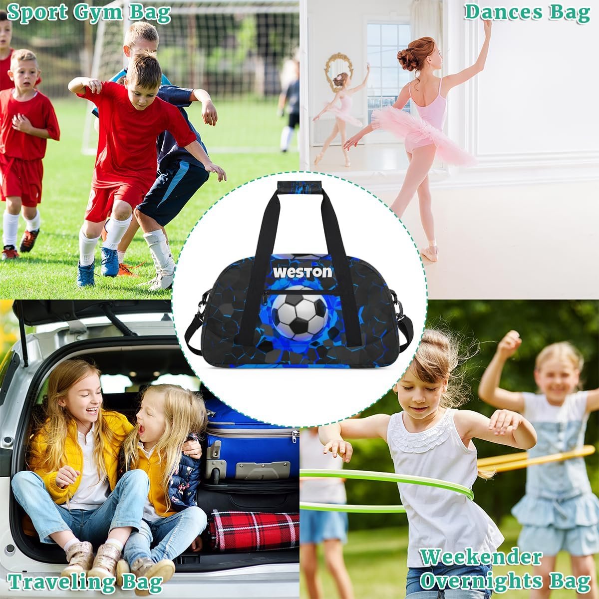 Private Label Sports Bag for Kids Boys Personalized Gym Duffel Fitness Travel Weekender Tote Carry-On Training Soccer Custom Logo Black Blue Manufacturer