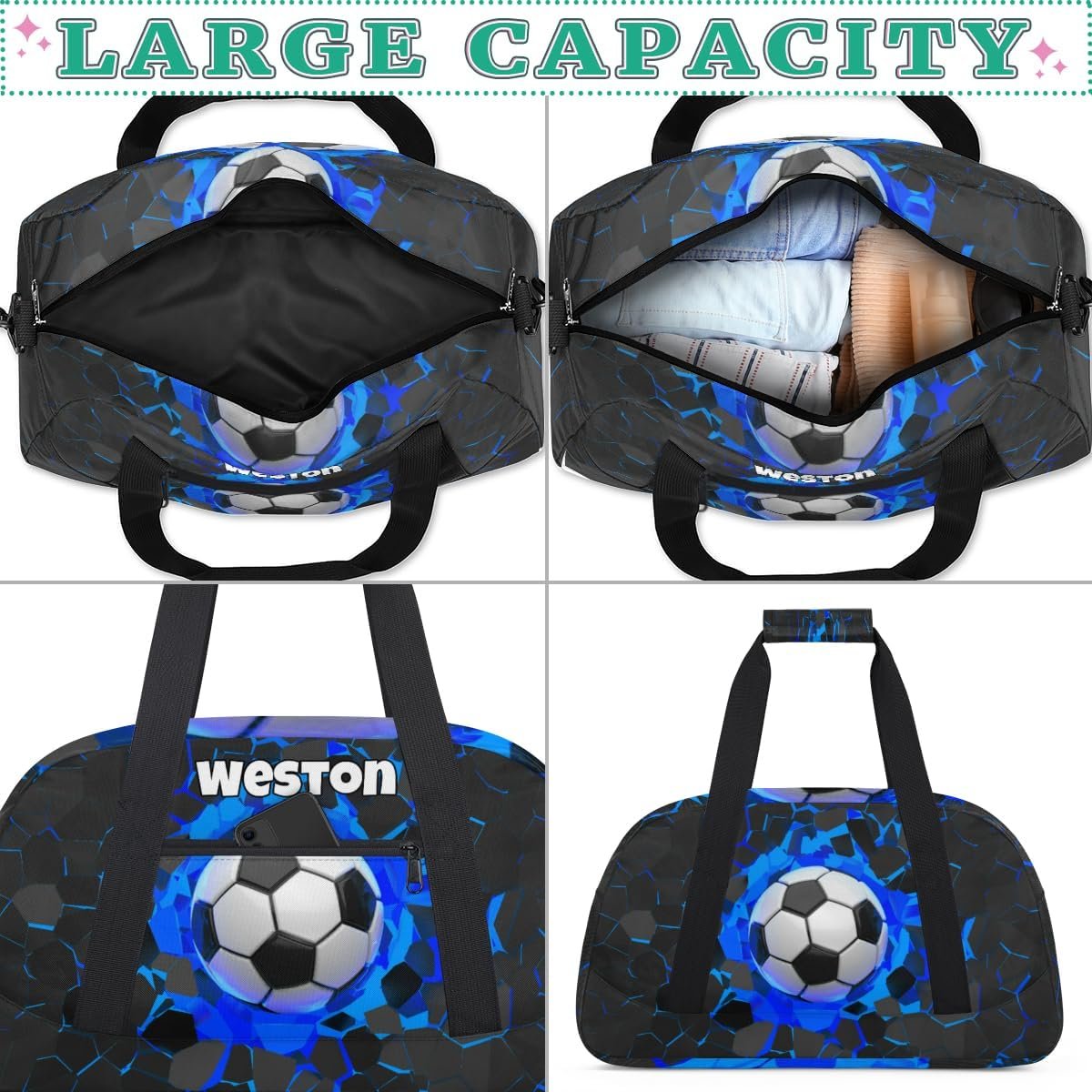 Private Label Sports Bag for Kids Boys Personalized Gym Duffel Fitness Travel Weekender Tote Carry-On Training Soccer Custom Logo Black Blue Manufacturer