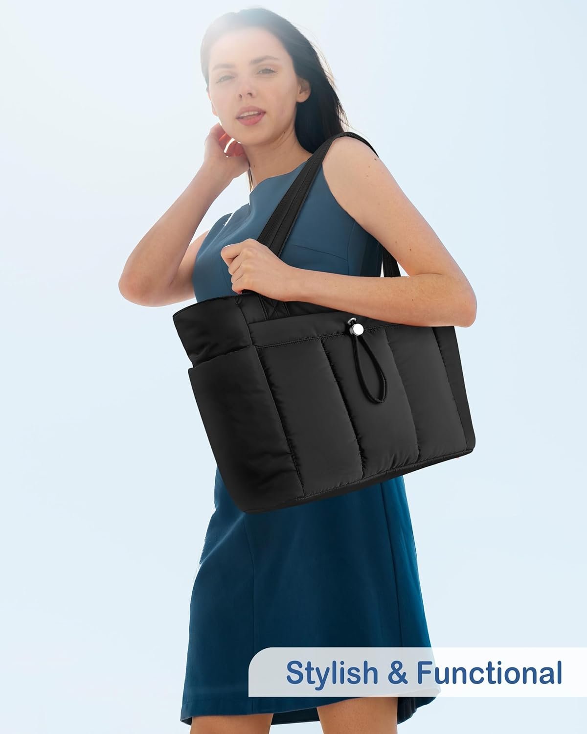 Custom Logo Puffy Tote Bag Private Label for Women with Cup Holder Laptop Compartment Cosmetic Bag Trolley Sleeve for Work Travel Manufacturer Custom Logo Puffy Tote Bag Private Label for Women with Cup Holder Laptop Compartment Cosmetic Bag Trolley Sleeve for Work Travel Manufacturer