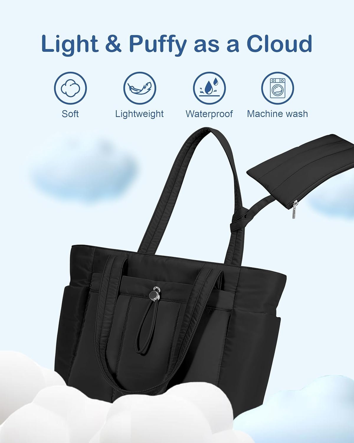 Custom Logo Puffy Tote Bag Private Label for Women with Cup Holder Laptop Compartment Cosmetic Bag Trolley Sleeve for Work Travel Manufacturer Custom Logo Puffy Tote Bag Private Label for Women with Cup Holder Laptop Compartment Cosmetic Bag Trolley Sleeve for Work Travel Manufacturer