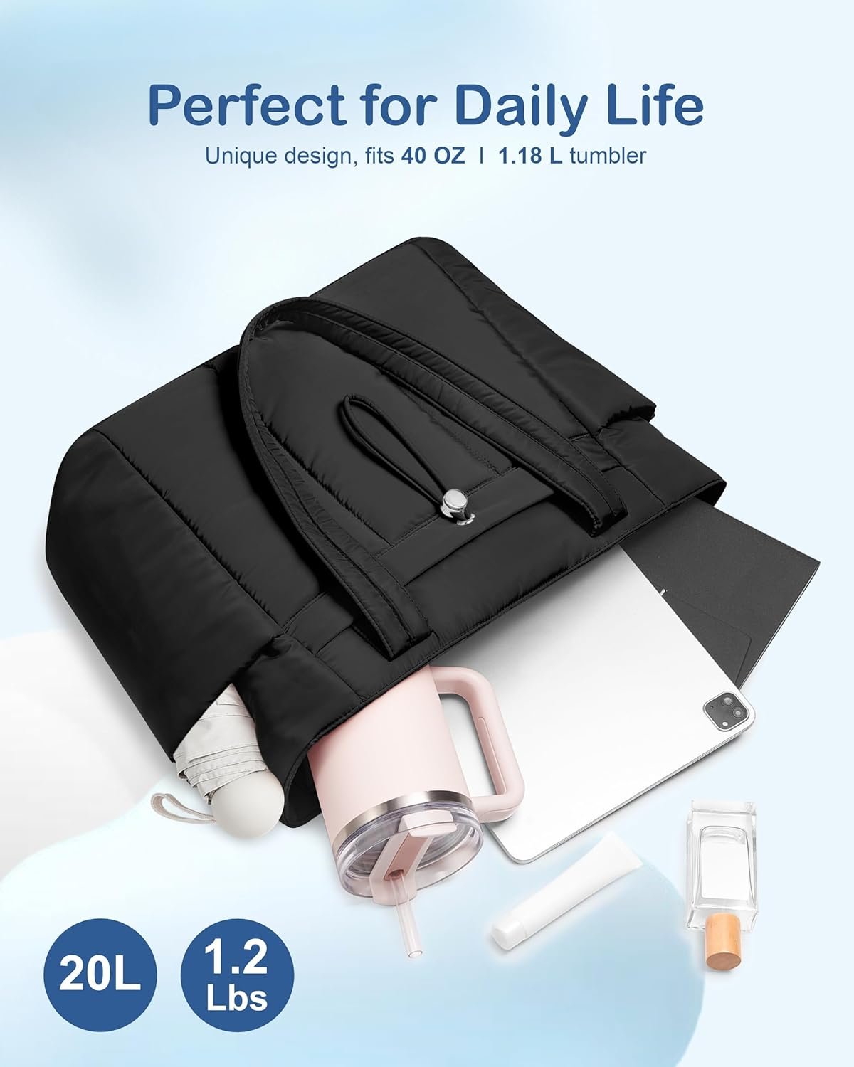 Custom Logo Puffy Tote Bag Private Label for Women with Cup Holder Laptop Compartment Cosmetic Bag Trolley Sleeve for Work Travel Manufacturer Custom Logo Puffy Tote Bag Private Label for Women with Cup Holder Laptop Compartment Cosmetic Bag Trolley Sleeve for Work Travel Manufacturer