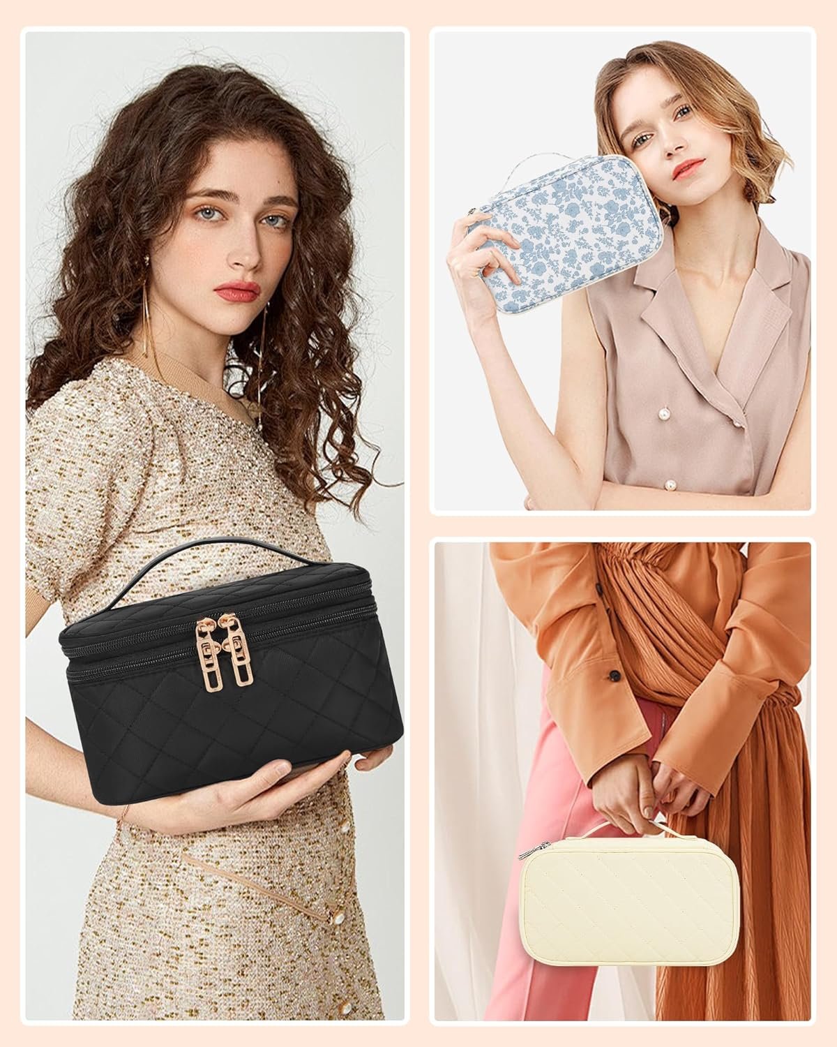 Private Label Large Travel Makeup Bag with Custom Logo Separate Makeup Brush Compartment Double Layer Toiletry Organizer Manufacturer for Women - Black