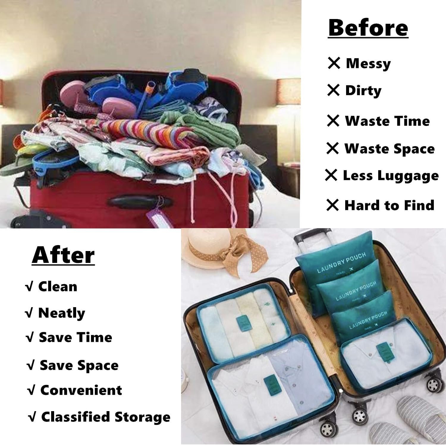 Manufacturer 6 Pack Compression Packing Cubes for Suitcases with Laundry Pouch - Custom Logo Luggage Organizers for Travel Accessories Clothes Cosmetics Toiletries - Private Label Dark Green Storage Bags