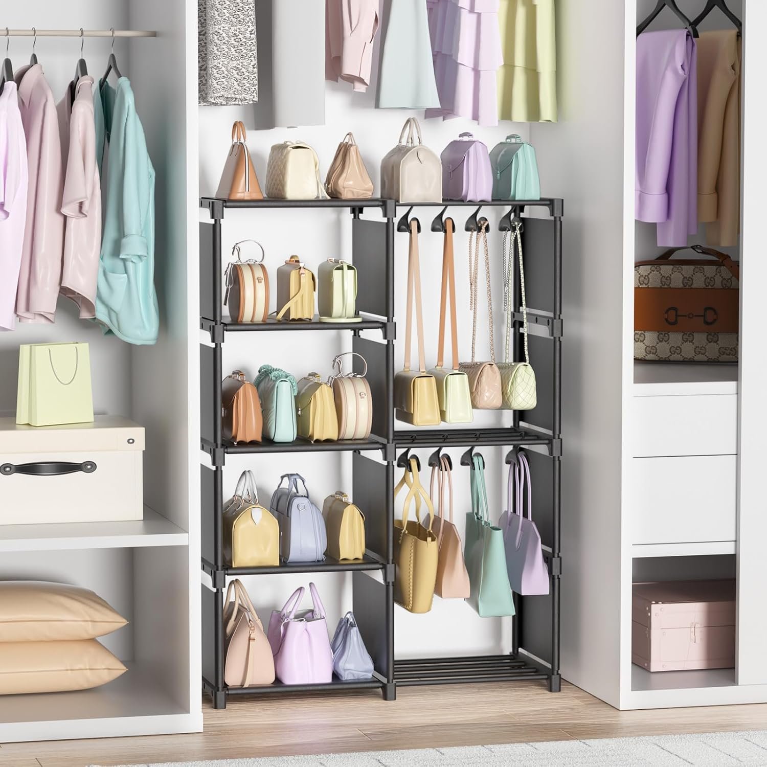 Private Label Tall Purse Organizer with Movable Hooks High-Capacity Handbag Storage Closet Rack Stand Custom Logo Multi-Purpose Purse Holder Shelf Manufacturer Space Saving Floor-Standing Bag Display Private Label Tall Purse Organizer with Movable Hooks High-Capacity Handbag Storage Closet Rack Stand Custom Logo Multi-Purpose Purse Holder Shelf Manufacturer Space Saving Floor-Standing Bag Display