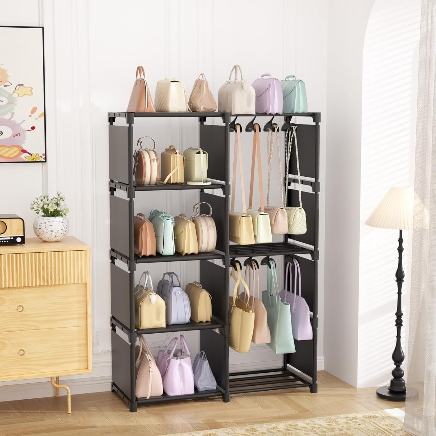 Private Label Tall Purse Organizer with Movable Hooks High-Capacity Handbag Storage Closet Rack Stand Custom Logo Multi-Purpose Purse Holder Shelf Manufacturer Space Saving Floor-Standing Bag Display Private Label Tall Purse Organizer with Movable Hooks High-Capacity Handbag Storage Closet Rack Stand Custom Logo Multi-Purpose Purse Holder Shelf Manufacturer Space Saving Floor-Standing Bag Display