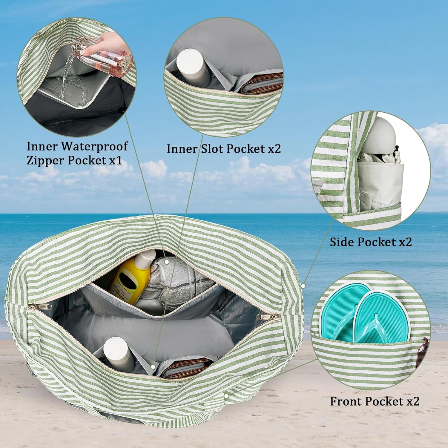 Custom Logo Large Beach Bag Women Waterproof Sandproof Zipper Beach Tote Pool Bag for Swim Gym Grocery Travel with Wet Pocket Private Label Manufacturer