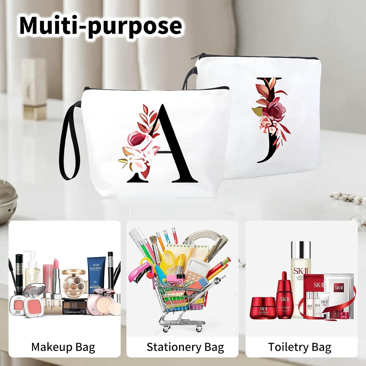 Private Label Initial Makeup Bag - Personalized Cosmetic Bag with Custom Logo Monogram Small Travel Toiletry Bag Factory Birthday Gifts for Women Bridesmaid Letter J Private Label Initial Makeup Bag - Personalized Cosmetic Bag with Custom Logo Monogram Small Travel Toiletry Bag Factory Birthday Gifts for Women Bridesmaid Letter J