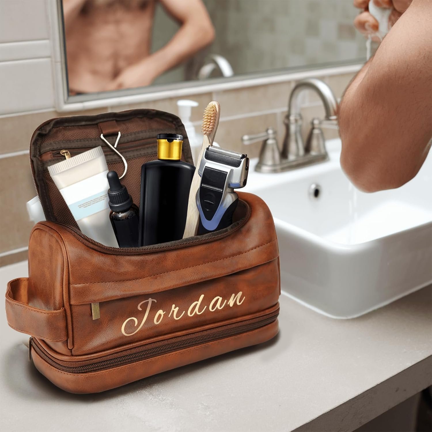 Custom Logo Toiletry Bag for Men Private Label Engraved Leather Travel Accessories Waterproof Shaving Kit Gift for Dad Husband Groomsmen Boyfriend Christmas Birthday Fathers Day Anniversary from Factory Custom Logo Toiletry Bag for Men Private Label Engraved Leather Travel Accessories Waterproof Shaving Kit Gift for Dad Husband Groomsmen Boyfriend Christmas Birthday Fathers Day Anniversary from Factory