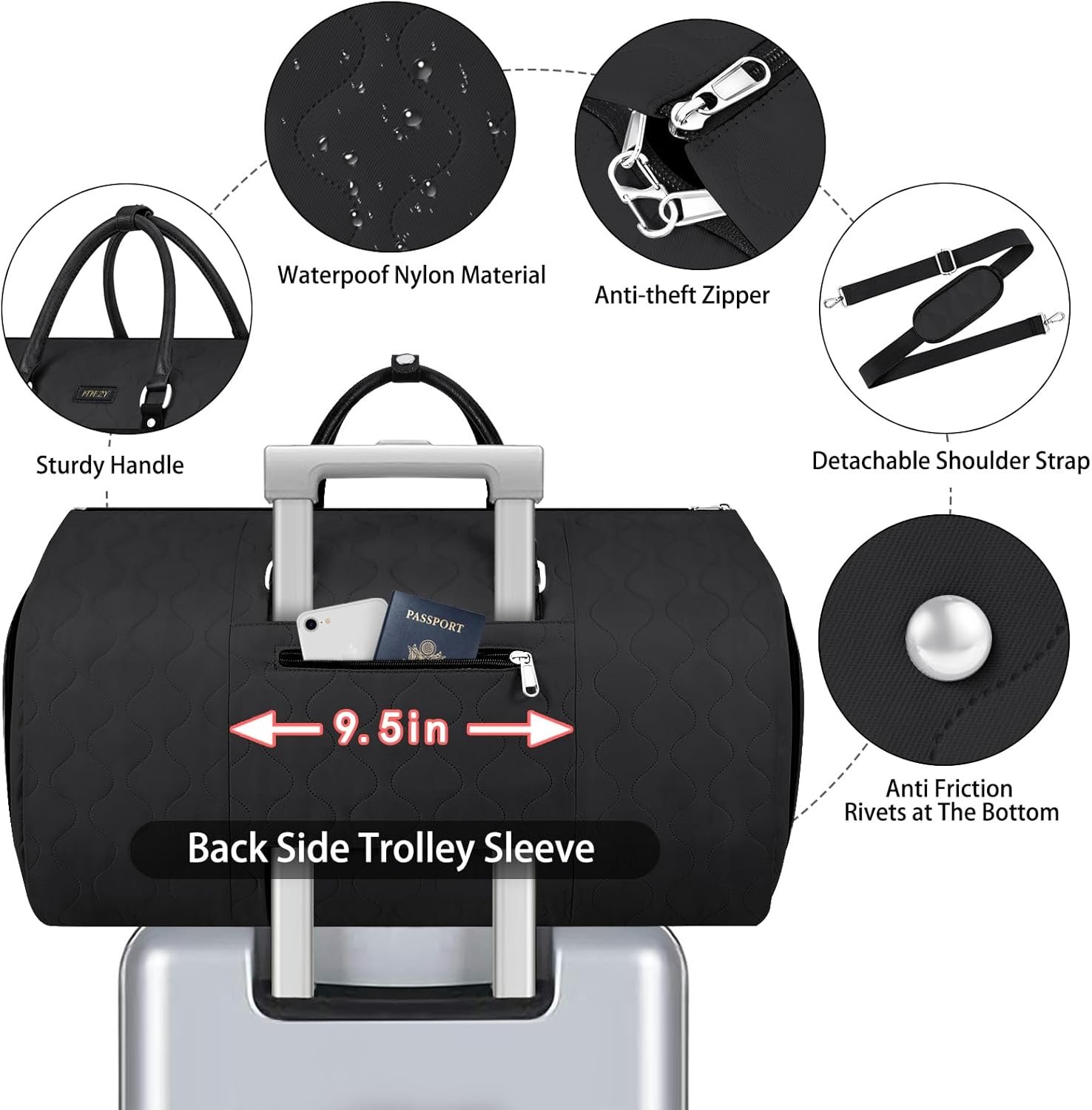 Private Label Convertible Carry-On Garment Duffel Travel Bag for Men Women Large Weekender with Shoes Pouch, Manufacturer 2-in-1 Hanging Suit Bag Custom Logo 3-Piece Set