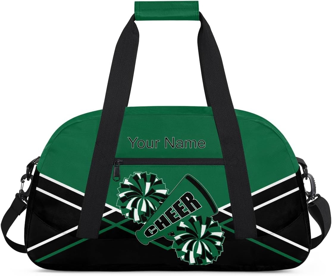 Private Label Cheerleading Duffel Bag Personalized for Girls Custom Logo Sport Gym Travel Dance Overnight Weekender Green Black White Factory