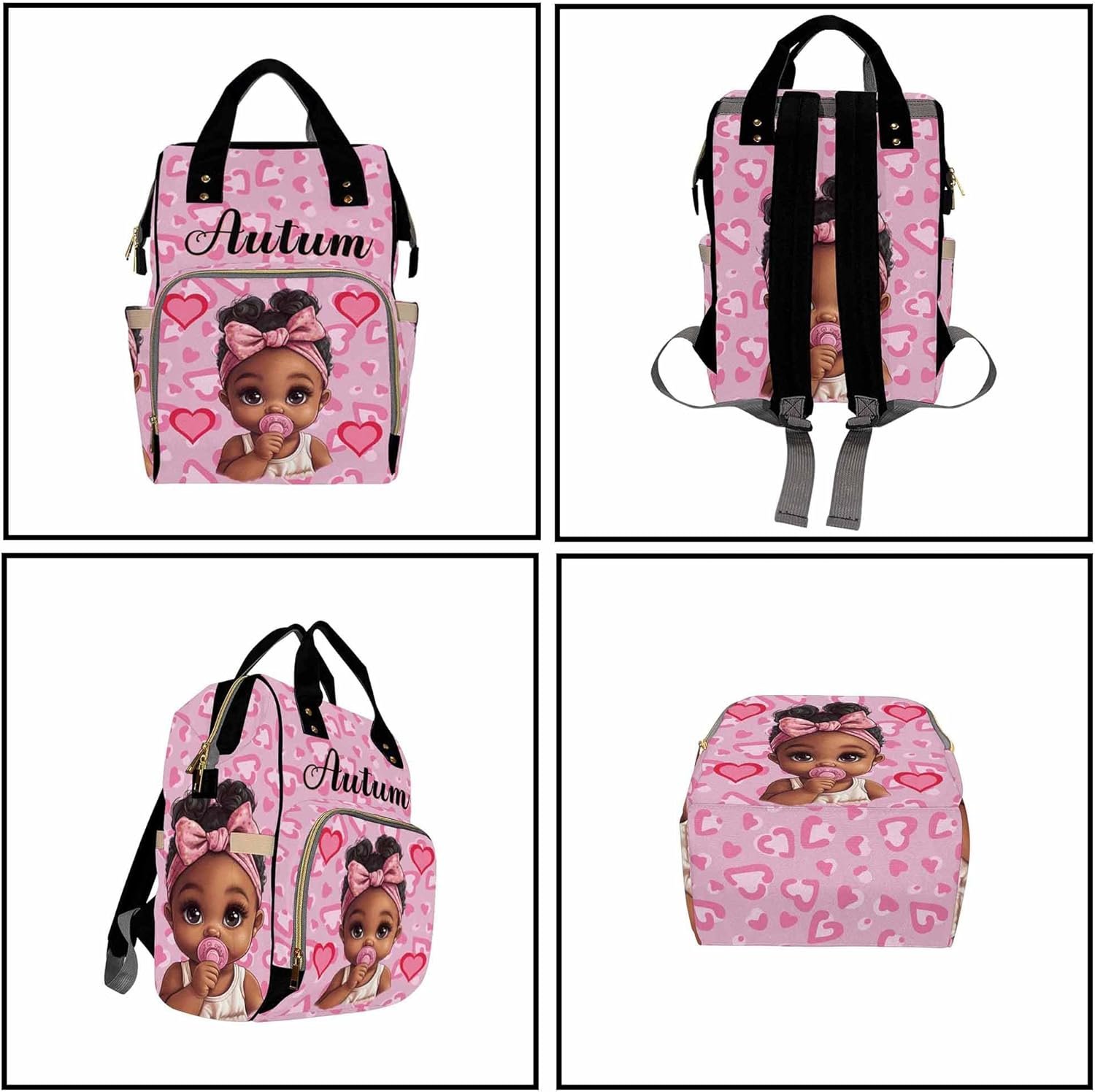 Private Label Personalized Diaper Bag Backpack for Girls Custom Logo Insulated Water Bottle Name Monogram Adjustable Shoulder Straps Baby Travel Nursing Mommy Nappy Bag Manufacturer