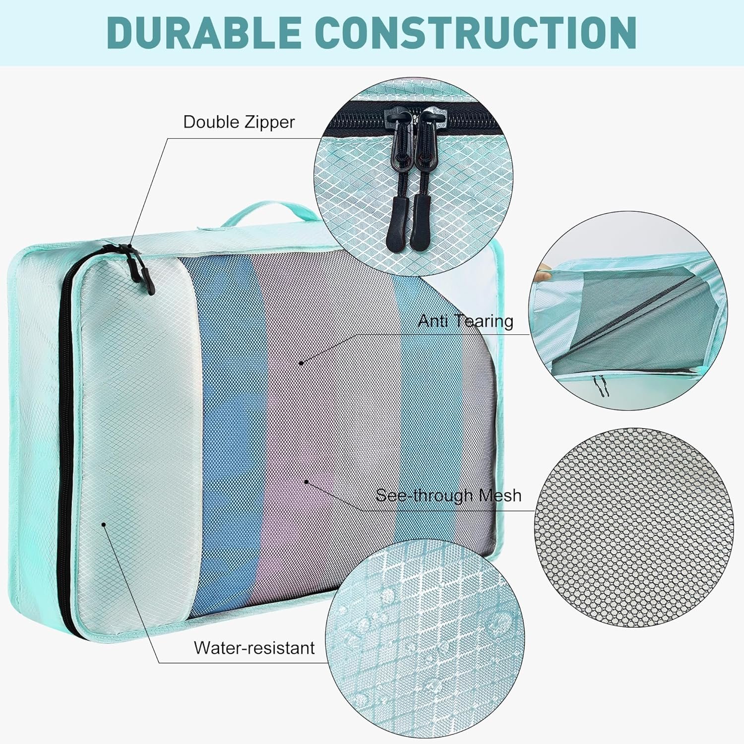 Private Label 8-Piece Packing Cubes for Travel Durable Zippers Reinforced Mesh Luggage Organizer Set with Shoe Toiletry Laundry Bags 4 Sizes Custom Logo Suitcase Men Women Lake Blue by Manufacturer