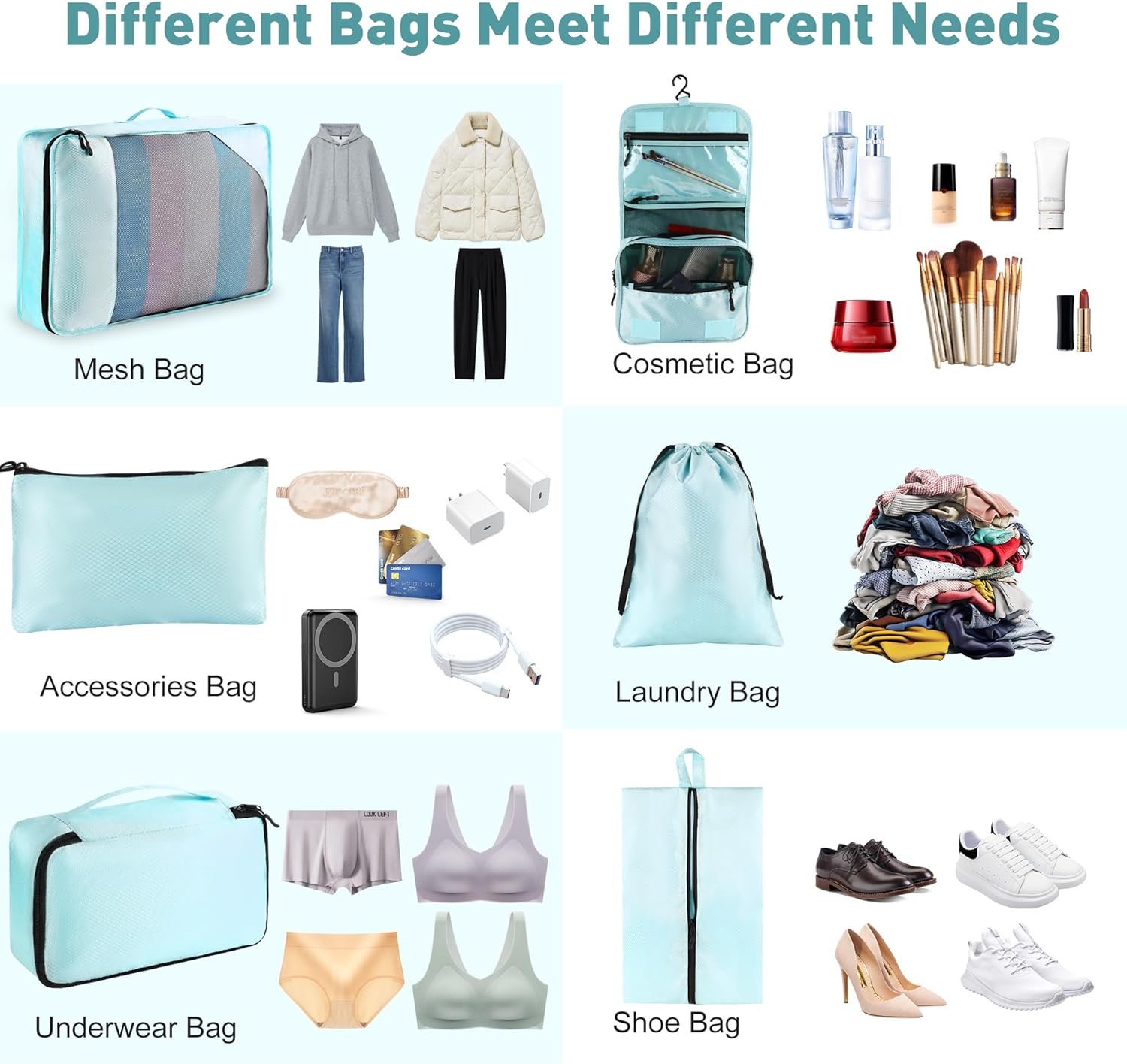 Private Label 8-Piece Packing Cubes for Travel Durable Zippers Reinforced Mesh Luggage Organizer Set with Shoe Toiletry Laundry Bags 4 Sizes Custom Logo Suitcase Men Women Lake Blue by Manufacturer