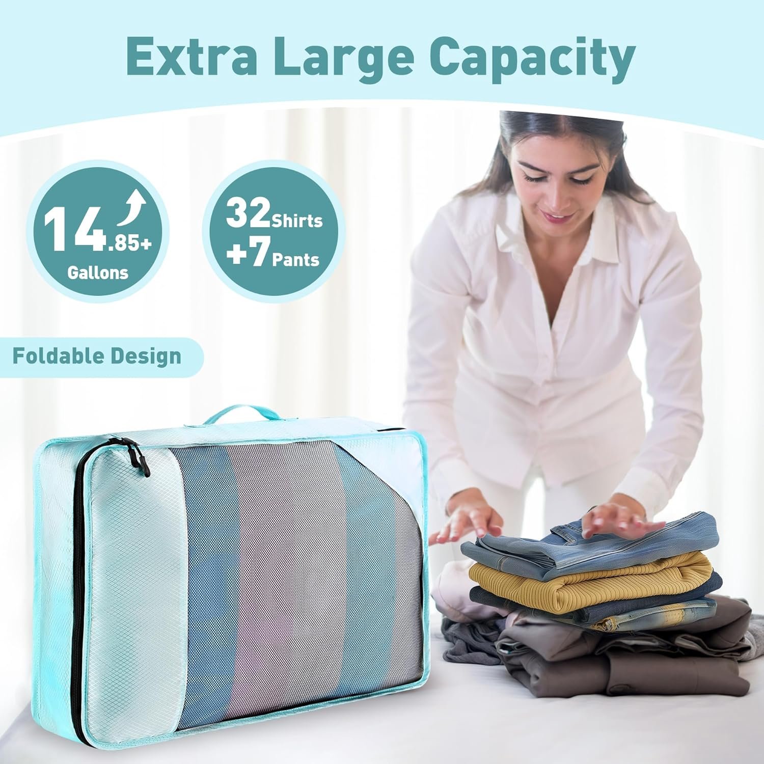 Private Label 8-Piece Packing Cubes for Travel Durable Zippers Reinforced Mesh Luggage Organizer Set with Shoe Toiletry Laundry Bags 4 Sizes Custom Logo Suitcase Men Women Lake Blue by Manufacturer