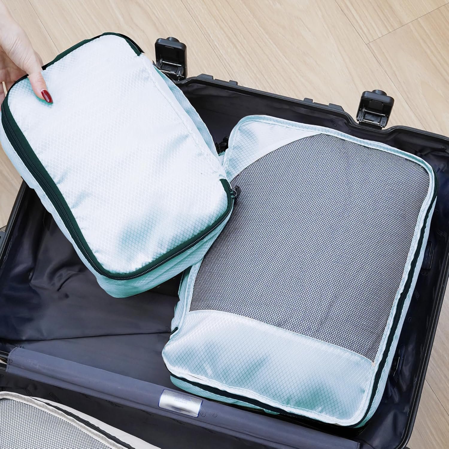 Private Label 8-Piece Packing Cubes for Travel Durable Zippers Reinforced Mesh Luggage Organizer Set with Shoe Toiletry Laundry Bags 4 Sizes Custom Logo Suitcase Men Women Lake Blue by Manufacturer