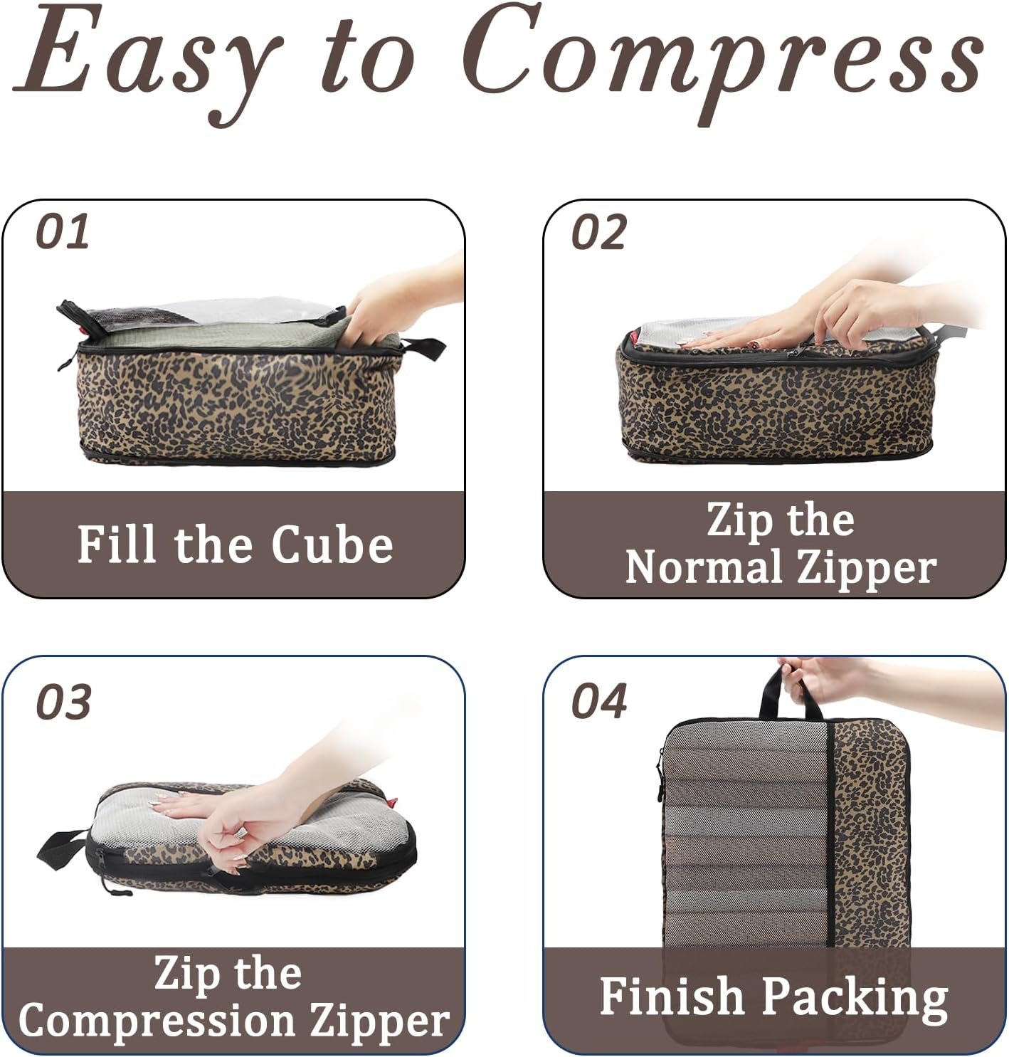 Private Label 6 Set Compression Packing Cubes Ultralight Travel Organizers with Laundry Bag Custom Logo Space-Saving Expandable Suitcase Organizer Factory for Travel Business Trips Family Vacation Leopard Private Label 6 Set Compression Packing Cubes Ultralight Travel Organizers with Laundry Bag Custom Logo Space-Saving Expandable Suitcase Organizer Factory for Travel Business Trips Family Vacation Leopard