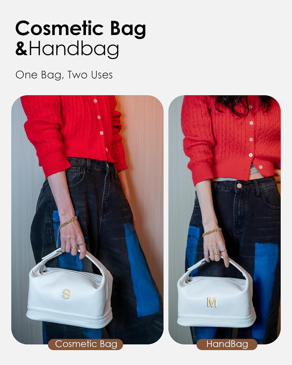 Custom Logo Personalized Double Layer Travel Makeup Cosmetic Toiletry Bag Private Label White PU Bride Purse Waterproof Portable Zipper Bridal Bridesmaid Wedding Gift Manufacturer