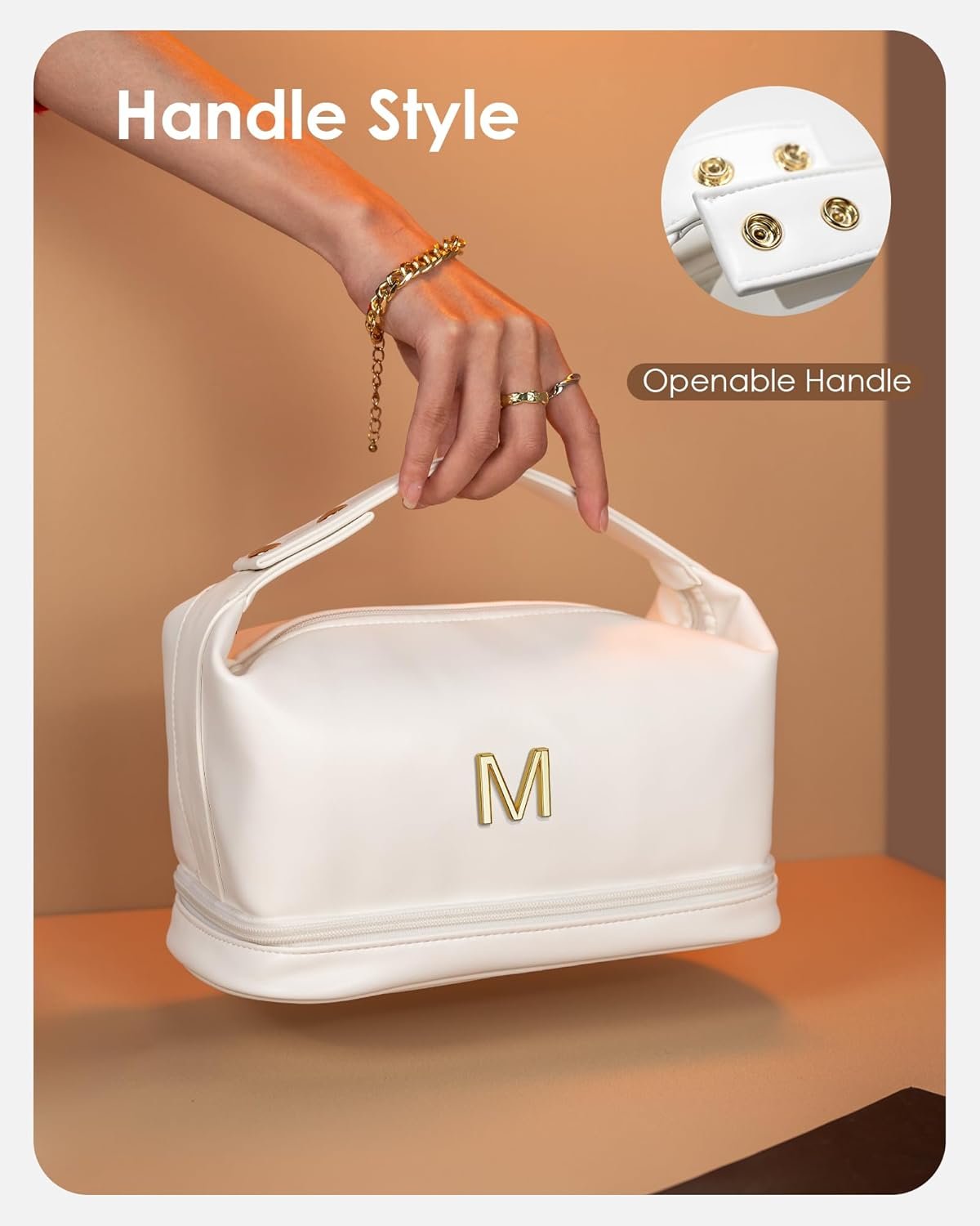 Custom Logo Personalized Double Layer Travel Makeup Cosmetic Toiletry Bag Private Label White PU Bride Purse Waterproof Portable Zipper Bridal Bridesmaid Wedding Gift Manufacturer