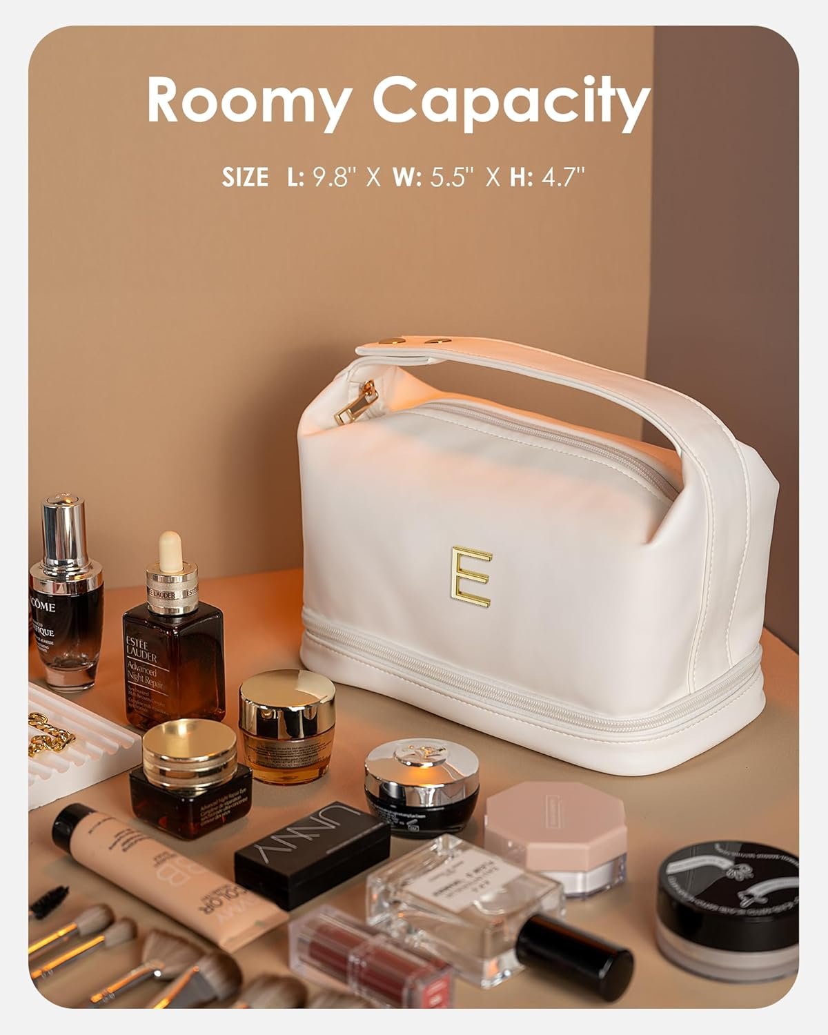 Custom Logo Personalized Double Layer Travel Makeup Cosmetic Toiletry Bag Private Label White PU Bride Purse Waterproof Portable Zipper Bridal Bridesmaid Wedding Gift Manufacturer