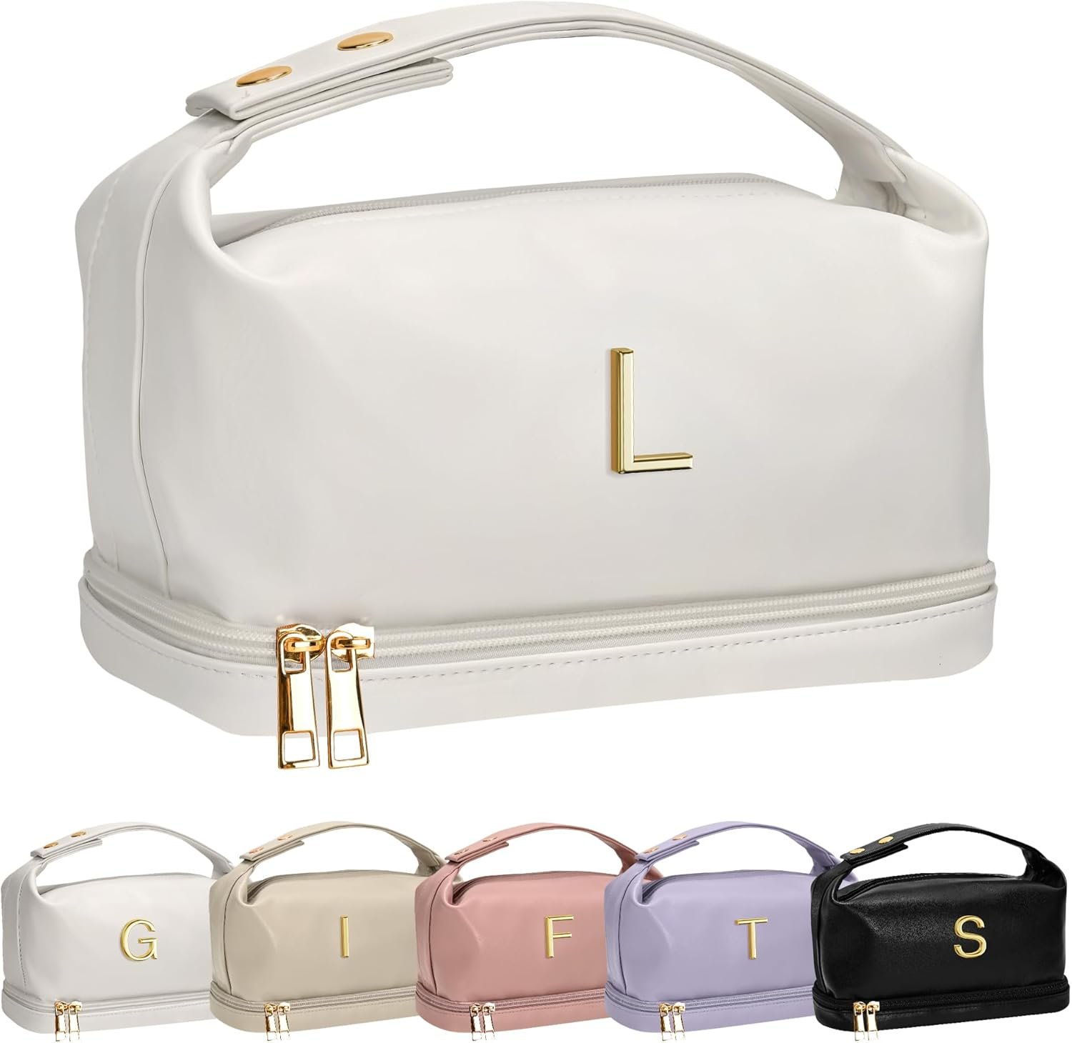 Custom Logo Personalized Double Layer Travel Makeup Cosmetic Toiletry Bag Private Label White PU Bride Purse Waterproof Portable Zipper Bridal Bridesmaid Wedding Gift Manufacturer