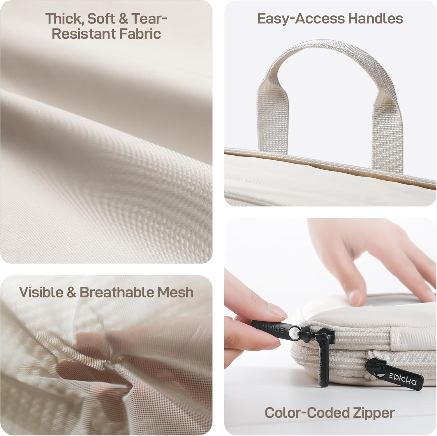 Custom Logo 4 Set Compression Packing Cubes - Durable Travel Organizer Bags with Mesh Top Private Label Expandable for Carry On Luggage Suitcase Backpack Manufacturer (Beige)