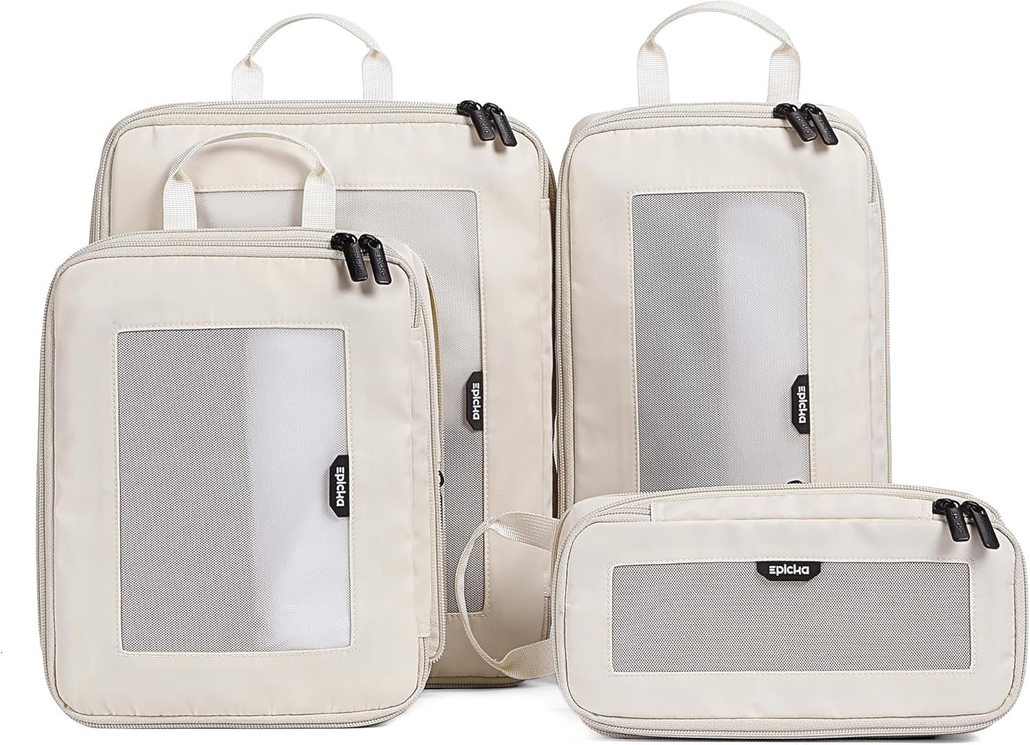 Custom Logo 4 Set Compression Packing Cubes - Durable Travel Organizer Bags with Mesh Top Private Label Expandable for Carry On Luggage Suitcase Backpack Manufacturer (Beige)