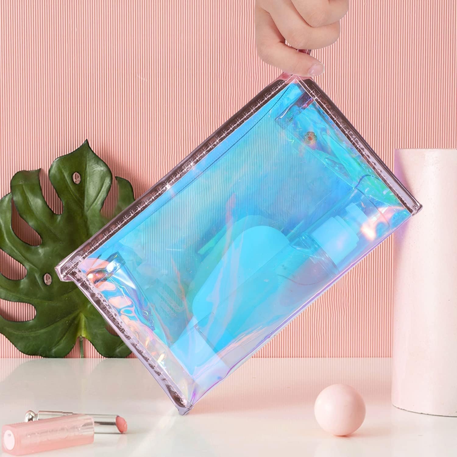 Factory 10 Pcs Holographic Makeup Bags Bulk Private Label Clear Portable Zippered Toiletry Custom Logo Waterproof Cosmetic Bags for Bachelorette Party Favors Wedding Gifts Bride Bridesmaids