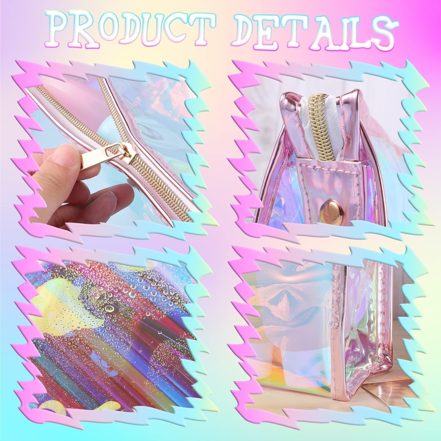 Factory 10 Pcs Holographic Makeup Bags Bulk Private Label Clear Portable Zippered Toiletry Custom Logo Waterproof Cosmetic Bags for Bachelorette Party Favors Wedding Gifts Bride Bridesmaids