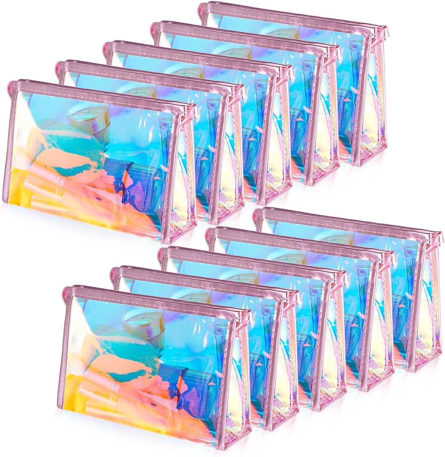 Factory 10 Pcs Holographic Makeup Bags Bulk Private Label Clear Portable Zippered Toiletry Custom Logo Waterproof Cosmetic Bags for Bachelorette Party Favors Wedding Gifts Bride Bridesmaids