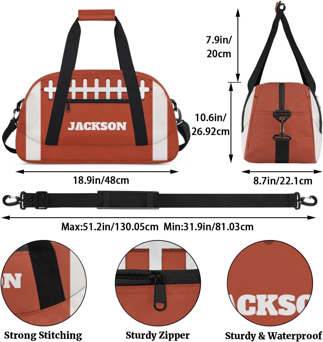 Custom Logo Personalized Boys Football Gym Duffel Bags for Kids Private Label Sport Pigskin Training Travel Bags with Name Overnight Weekender Factory