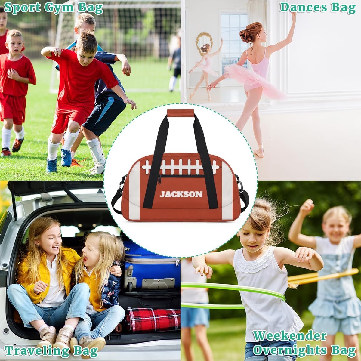 Custom Logo Personalized Boys Football Gym Duffel Bags for Kids Private Label Sport Pigskin Training Travel Bags with Name Overnight Weekender Factory