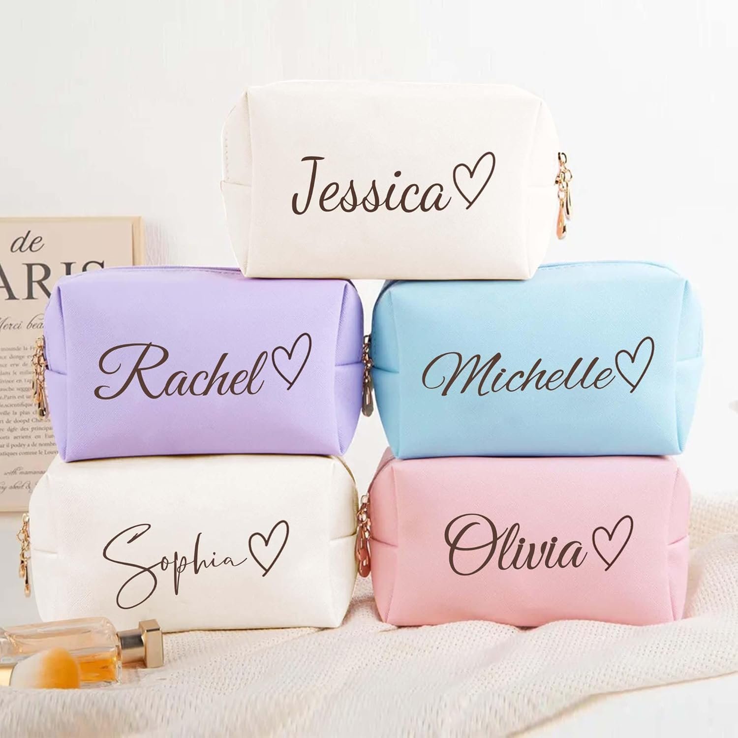 Custom Logo Personalized Makeup Bags with Name and Birth Flower Private Label Leather Cosmetic Travel Toiletry for Women Bridesmaid Wedding Gifts Manufacturer