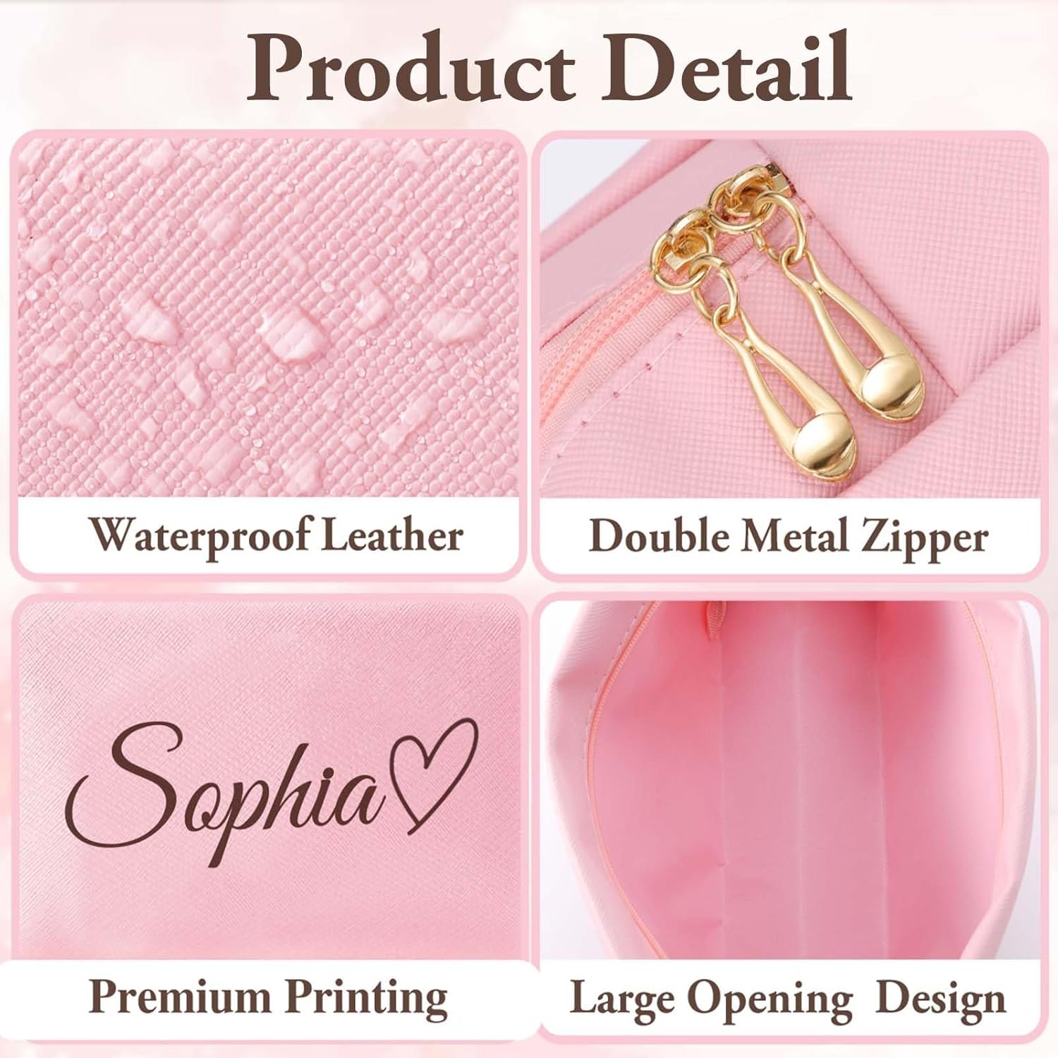 Custom Logo Personalized Makeup Bags with Name and Birth Flower Private Label Leather Cosmetic Travel Toiletry for Women Bridesmaid Wedding Gifts Manufacturer