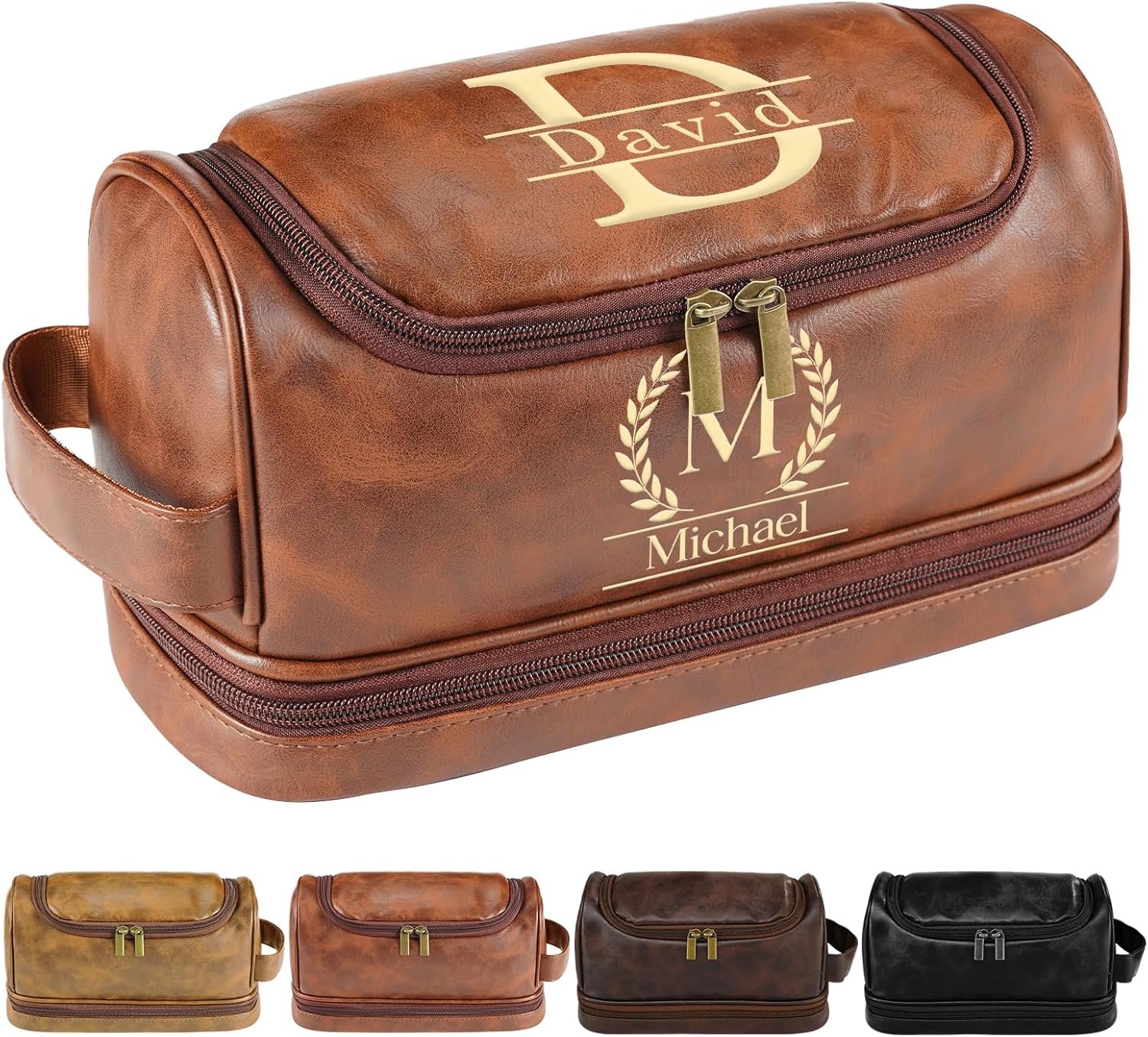 Private Label Personalized Mens Toiletry Bag Custom Leather Travel Shave Dopp Kit with Logo Engraving Pattern Text Gifts for Him Groomsmen Christmas Anniversary Dad Son Husband Father Manufacturer