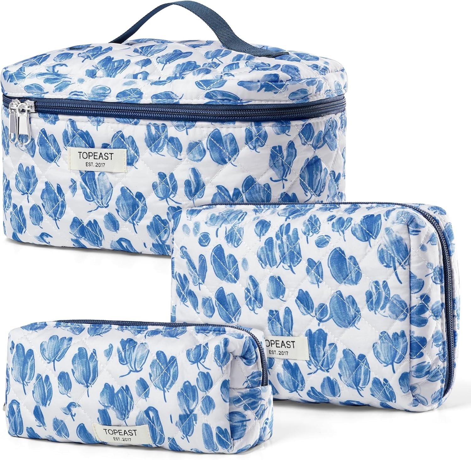 Custom Logo Large Quilted Cosmetic Bag, Private Label Big Floral Makeup Bag Set for Women Girls, Cotton Flower Travel Toiletry Organizer Manufacturer