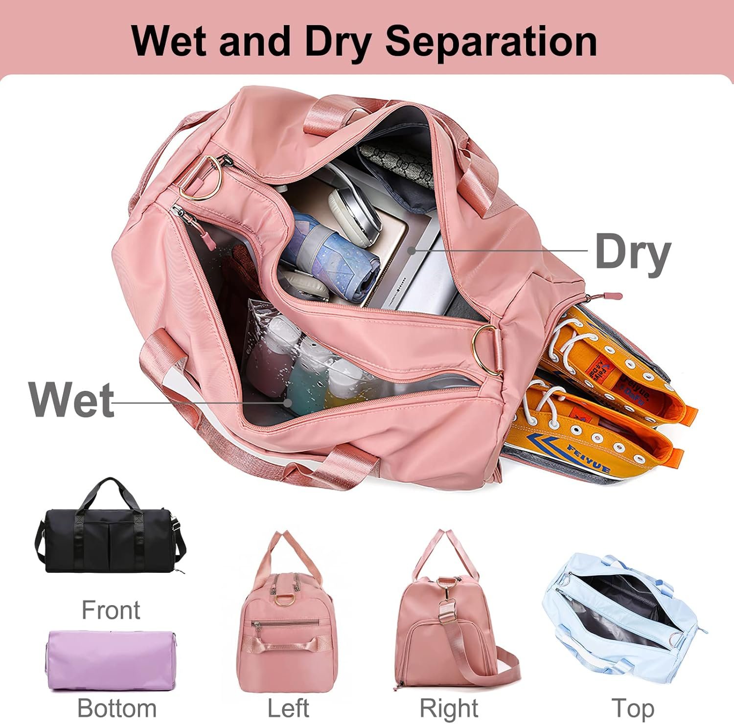 Custom Logo Personalized Embroidered Duffel Bag Gym Sport Travel with Wet Dry Pockets & Shoe Compartment Private Label Overnight Weekend Bag for Women Pink Factory Custom Logo Personalized Embroidered Duffel Bag Gym Sport Travel with Wet Dry Pockets & Shoe Compartment Private Label Overnight Weekend Bag for Women Pink Factory