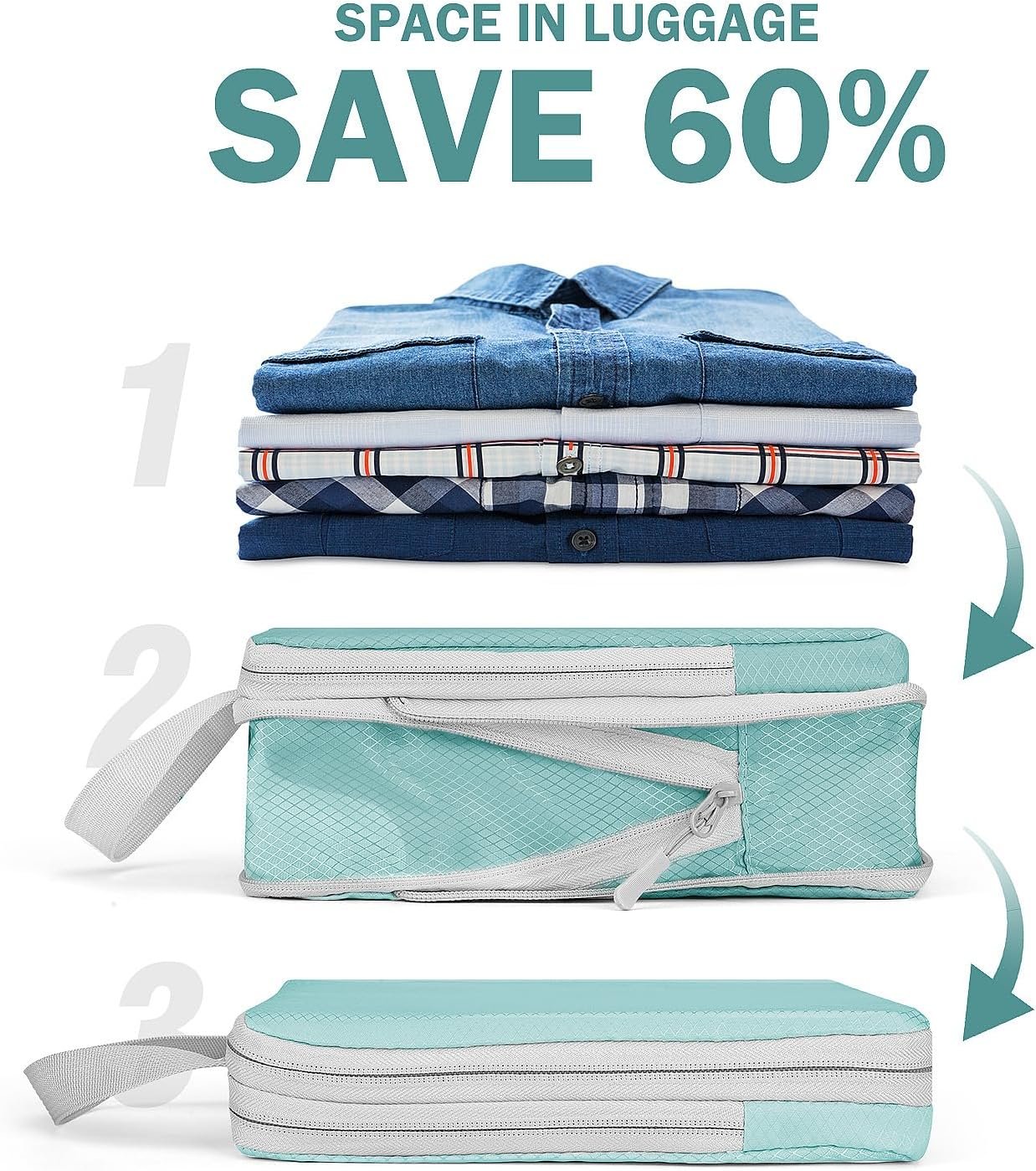 Custom Logo 8-Piece Set Compression Packing Cubes for Travel Double Zipper Space-Saving Expandable Private Label Sturdy Zippers and Seams Manufacturer